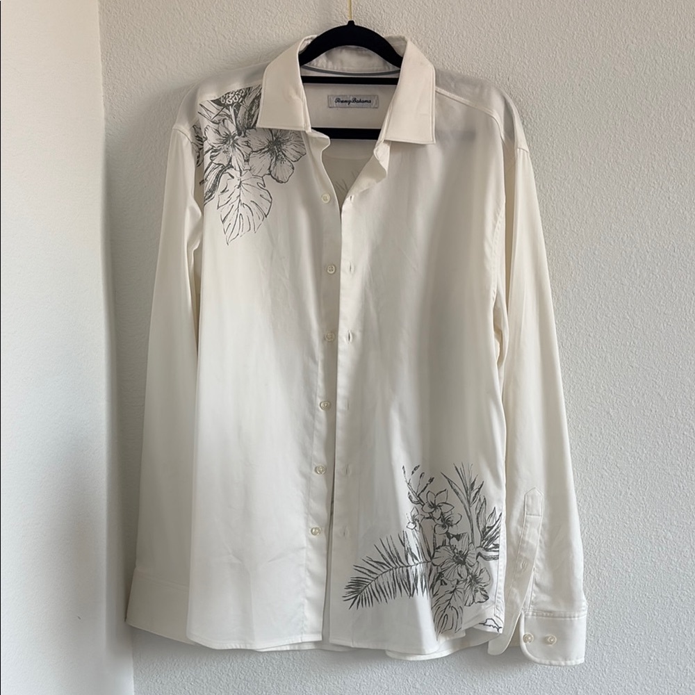 Tommy Bahama button down shirt white floral silk blend